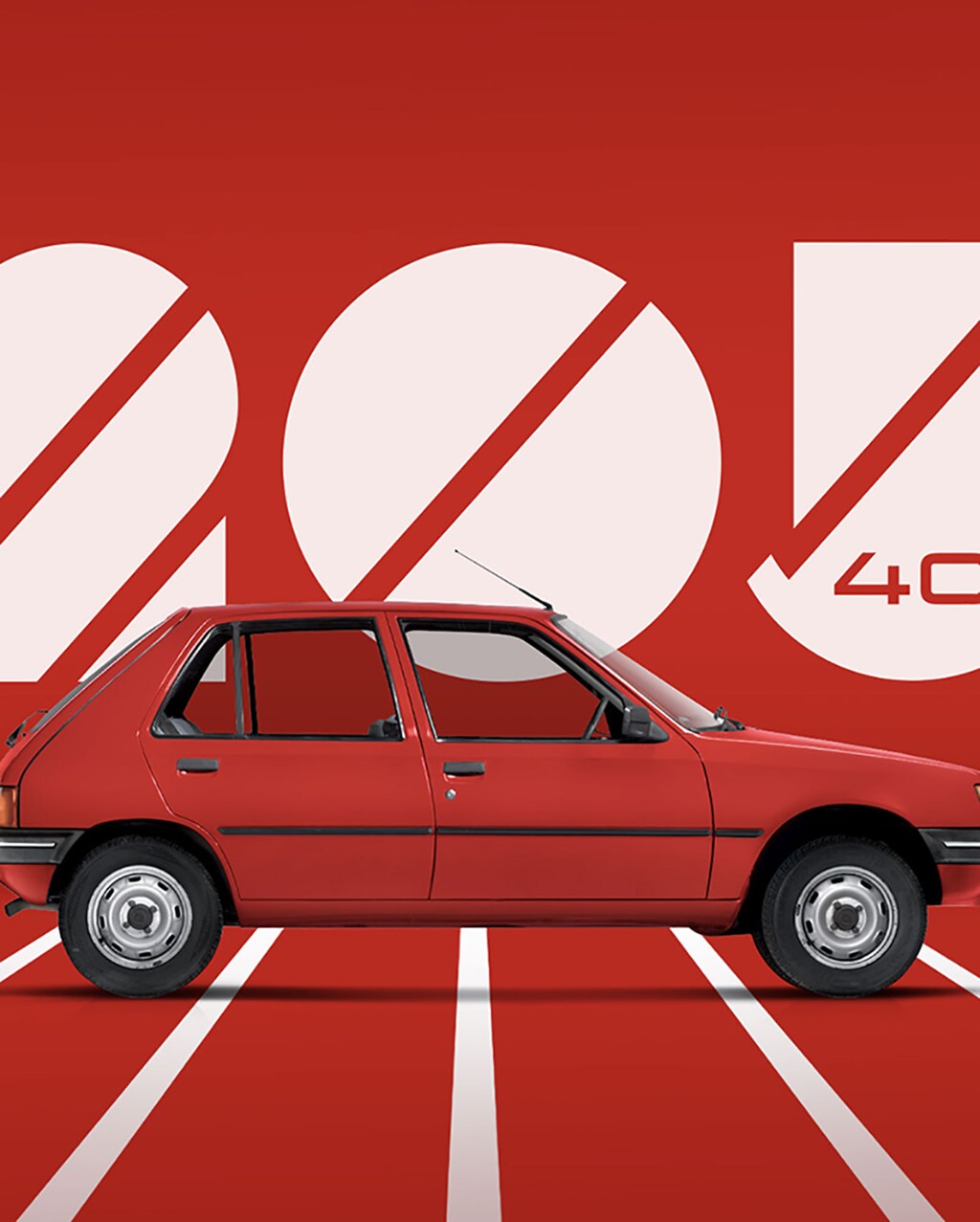Poster Peugeot 205 Rouge – Art Print Par Chris Long – Tailles A4, A3, A2